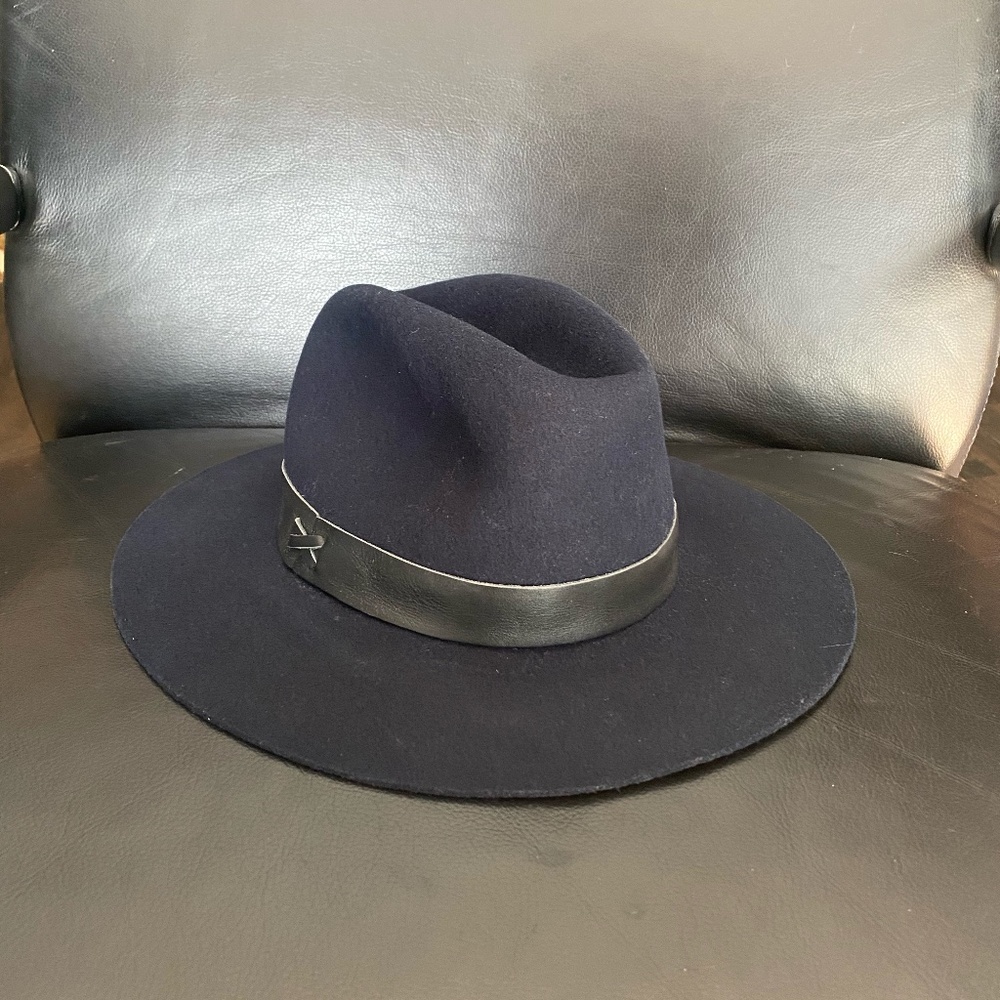 Wool Wide Brim Hat with Leather Trim